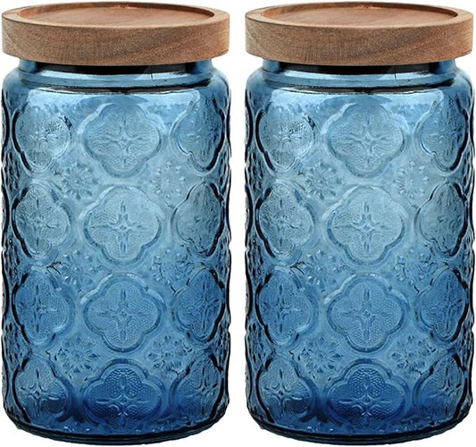 Glass Jar with Lid, Vintage Glass Storage Jars with Airtight Lid Coffee Canister Sugar Container for Kitchen Counter Pantry, Spice, Candy