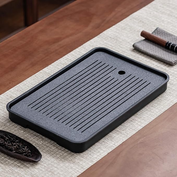 Tea Tray, Kungfu Tea Serving Tray Tea Table Set with Water Storage Drainage (Black)
