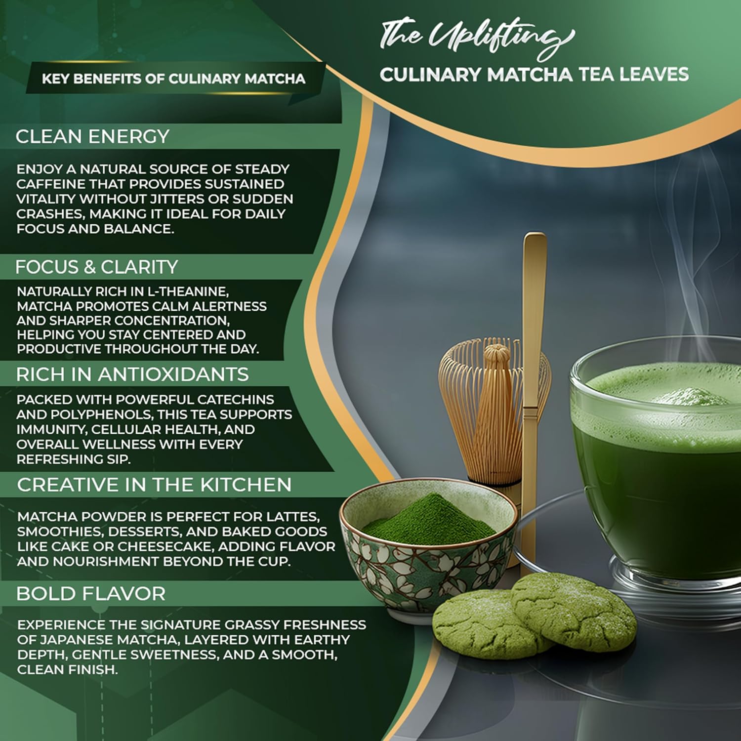 Golden Herbs Culinary Grade Matcha Organic Japanese Green Tea Powder for Lattes, Smoothies & Baking – Vibrant Green, Rich Umami Flavor, Stone-Ground for Maximum Freshness Resealable Pouch (30 Grams, Culinary Quality)
