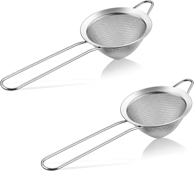 Lianyu Fine Mesh Strainer Set of 2, 3.3 Inches Stainless Steel Tea Sieve Strainer with Long Handle