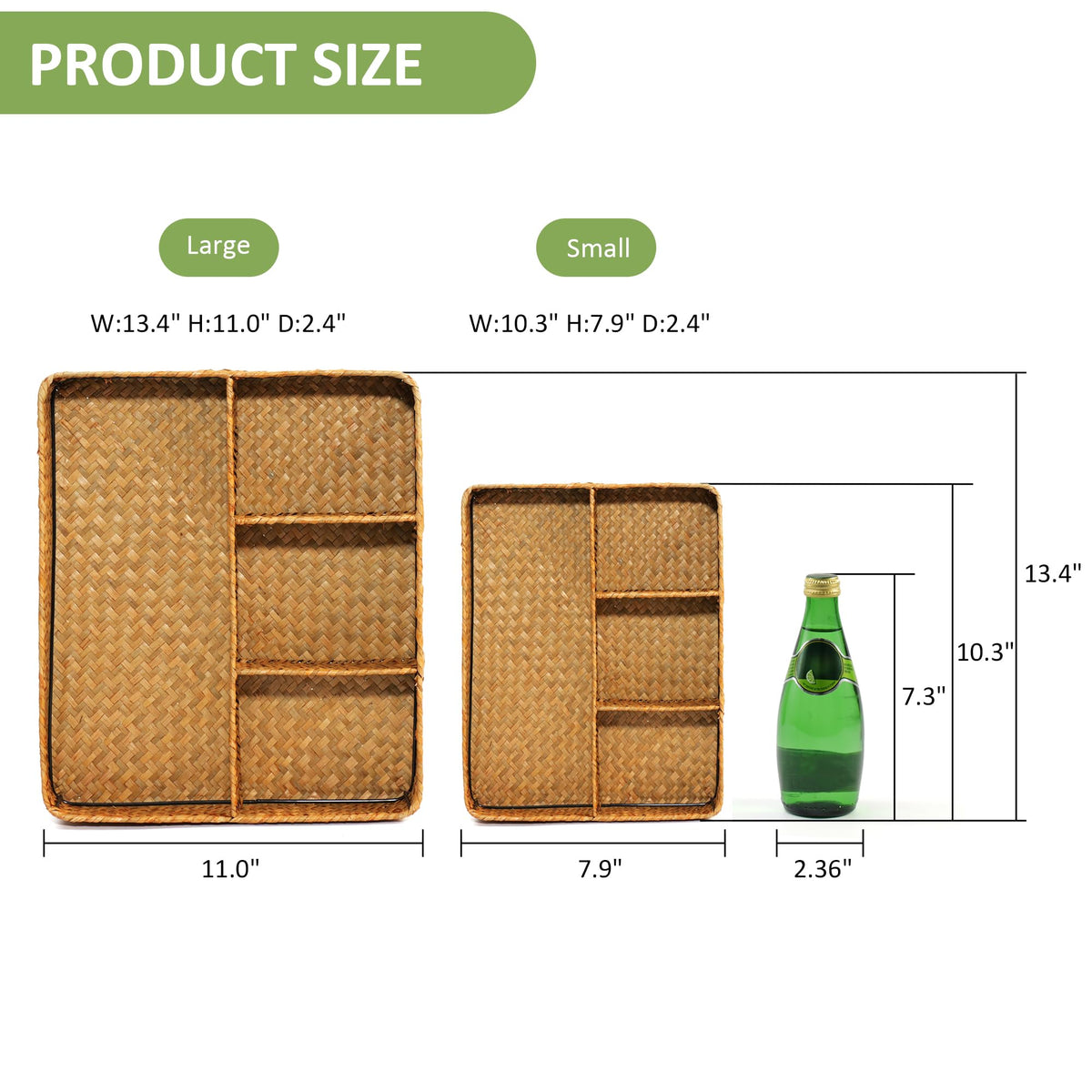 Nonam Large 4-Section Seagrass Tea Bag Organizer,Divided Basket,Natural