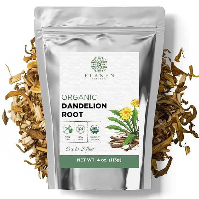 Organic Dandelion Root 4 oz. (113g), USDA Certified Organic Dandelion Root Loose Tea, Dried Dandalion Herb, Dandilion, Cut & Sifted