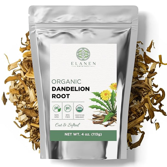 Organic Dandelion Root 4 oz. (113g), USDA Certified Organic Dandelion Root Loose Tea, Dried Dandalion Herb, Dandilion, Cut & Sifted