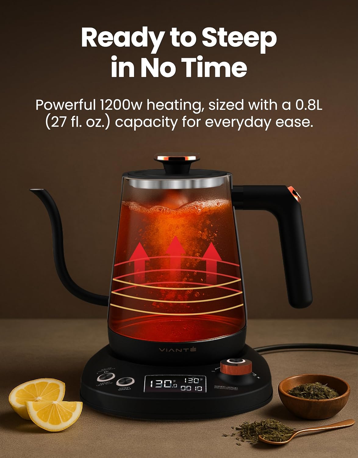 Viante Electric Gooseneck Kettle 0.8L, Pour Over Coffee &amp; Tea, Temp Control | Boil-dry protection, keep-warm function, BPA-free stainless steel body. Includes #2 coffee filters