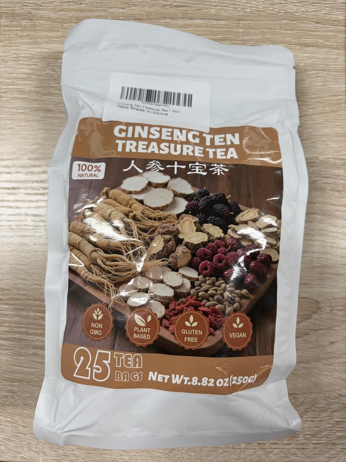Ginseng Ten Treasures Kidney Tea,Traditional Chinese Herbal TeaBags, Natural Kidney Cleanse Detox Tea for Women &amp; Men, 10 Precious Ingredients Formula(1 Pack/25 Bags)