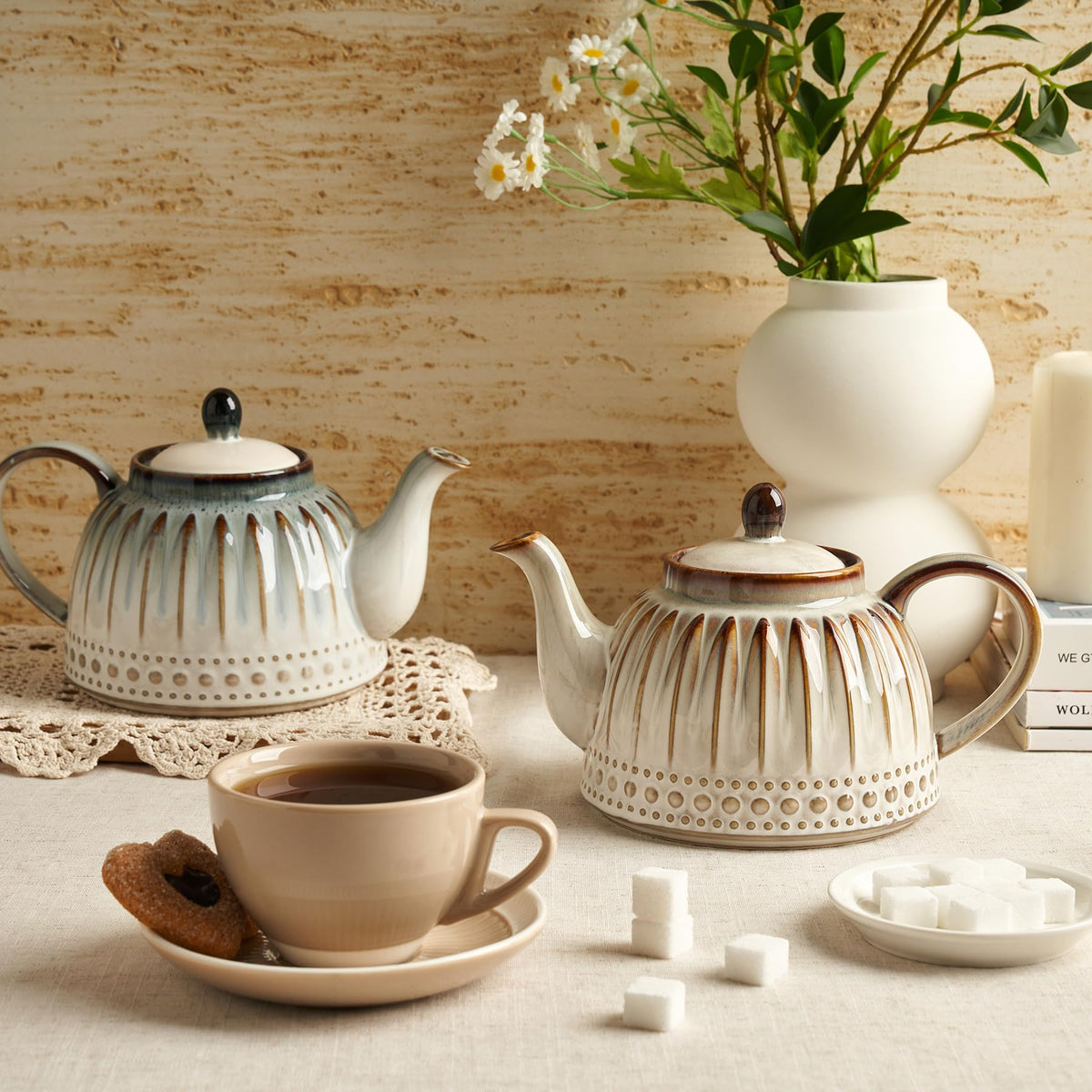 Sweese Ceramic Teapot, Beaded Retro Flower Glaze, 1100ml/37 oz Large Tea Pot for Loose Tea or Bags, Enough for 4 Cups, Nebula