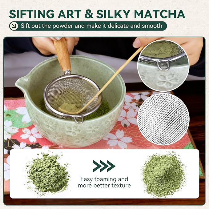 Sakura Matcha Whisk Set, 8 PCS Japanese-Style Matcha Kit with Cherry Blossom Matcha Bowl, Bamboo Whisk & Holder, Scoop, Spoon Rest
