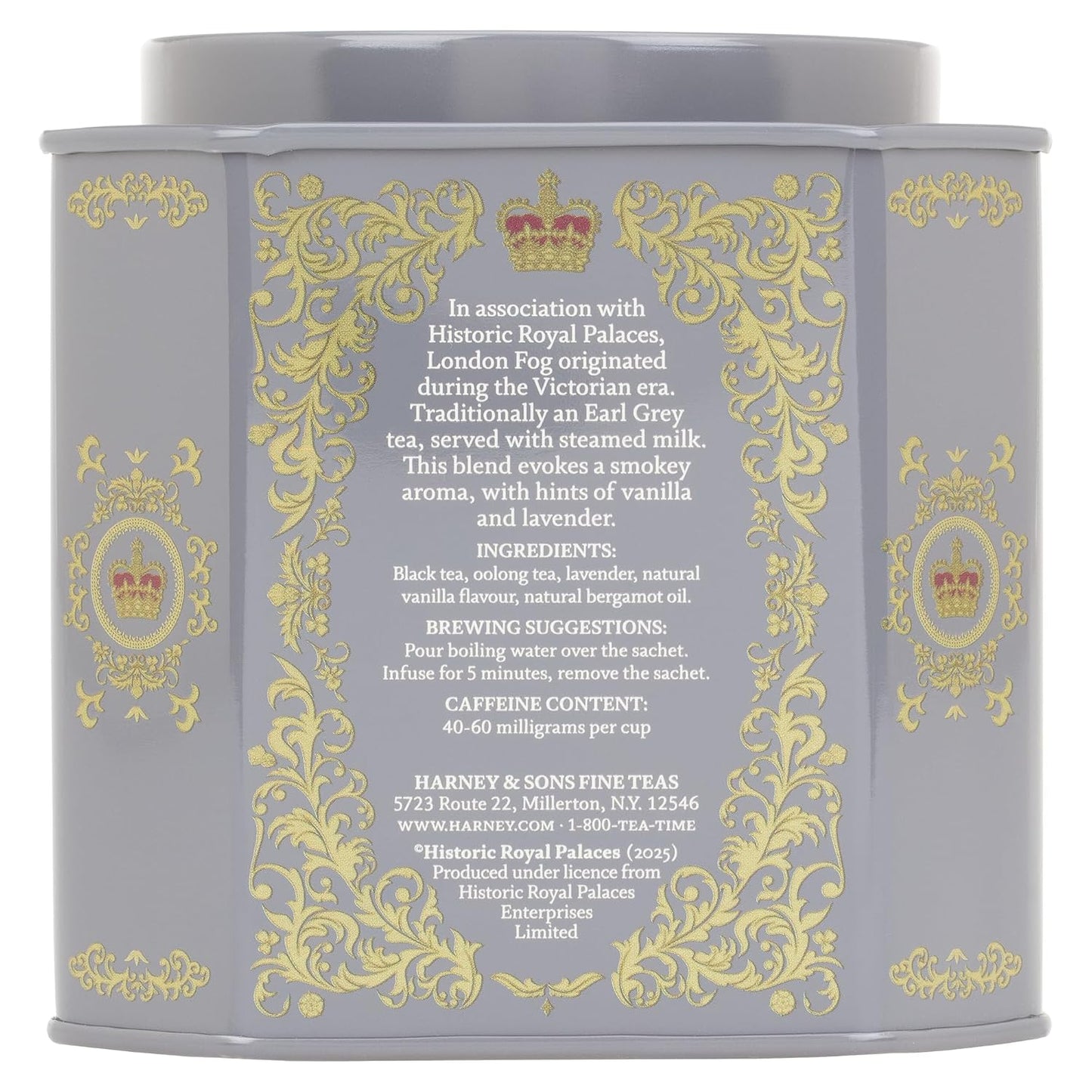 Harney & Sons Victorian London Fog Tea, 30 Sachets in Tin | Black and oolong teas with bergamot, vanilla, citrus and lav