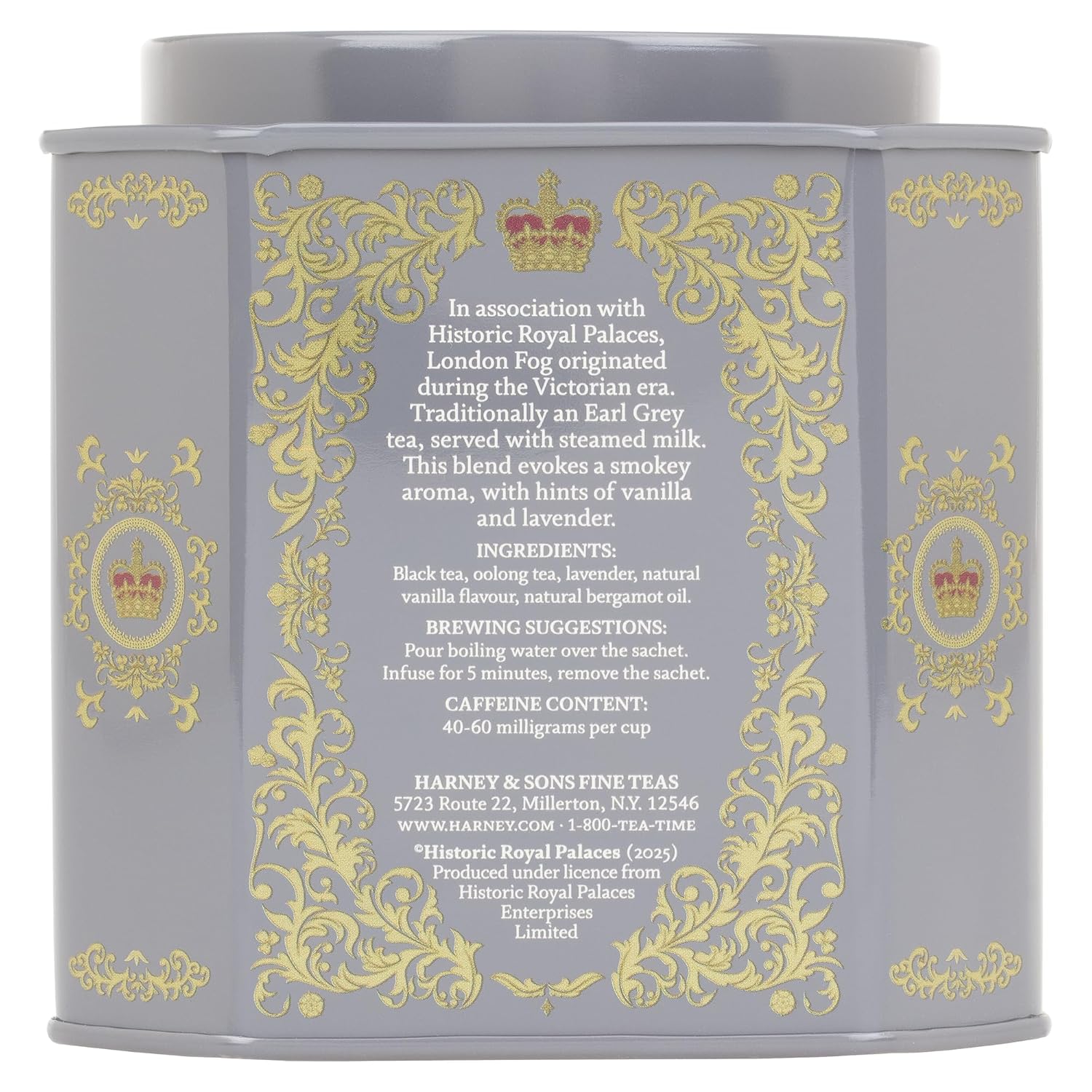 Harney & Sons Victorian London Fog Tea, 30 Sachets in Tin | Black and oolong teas with bergamot, vanilla, citrus and lav