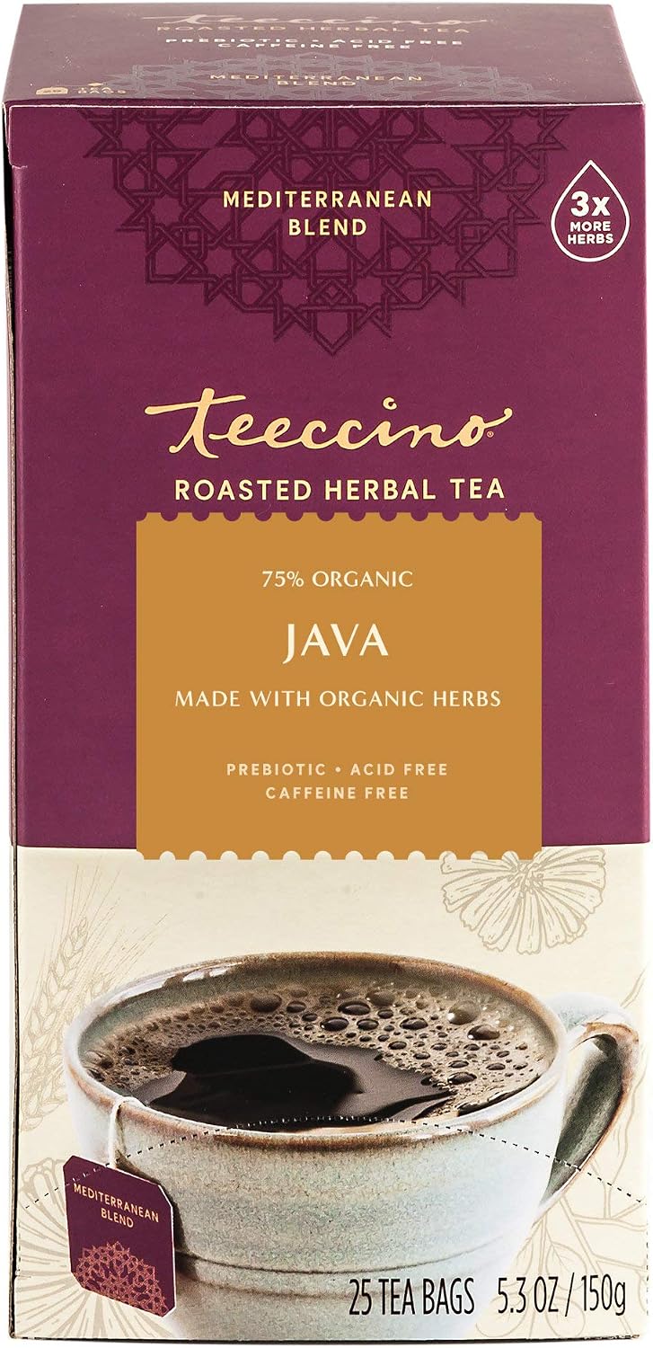 Teeccino Java Herbal Tea - Rich &amp; Roasted Herbal Tea That’s Caffeine Free &amp; Prebiotic for Natural Energy, 25 Tea Bags