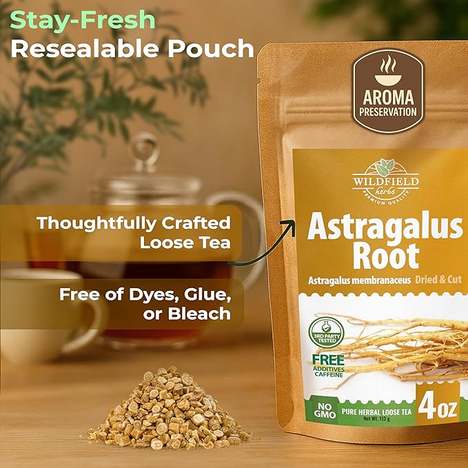 WILDFIELD HERBS 4 oz. Astragalus Root Herbal Tea – 113g Dried Astragalus Root Tea Huang Qi Raíz de Astrágalo