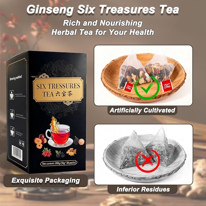 Ginseng Five Treasure Tea,Kidney Tea,Ginseng Six TreasureTea,Natural Kidney Cleanse tea for Women & Men