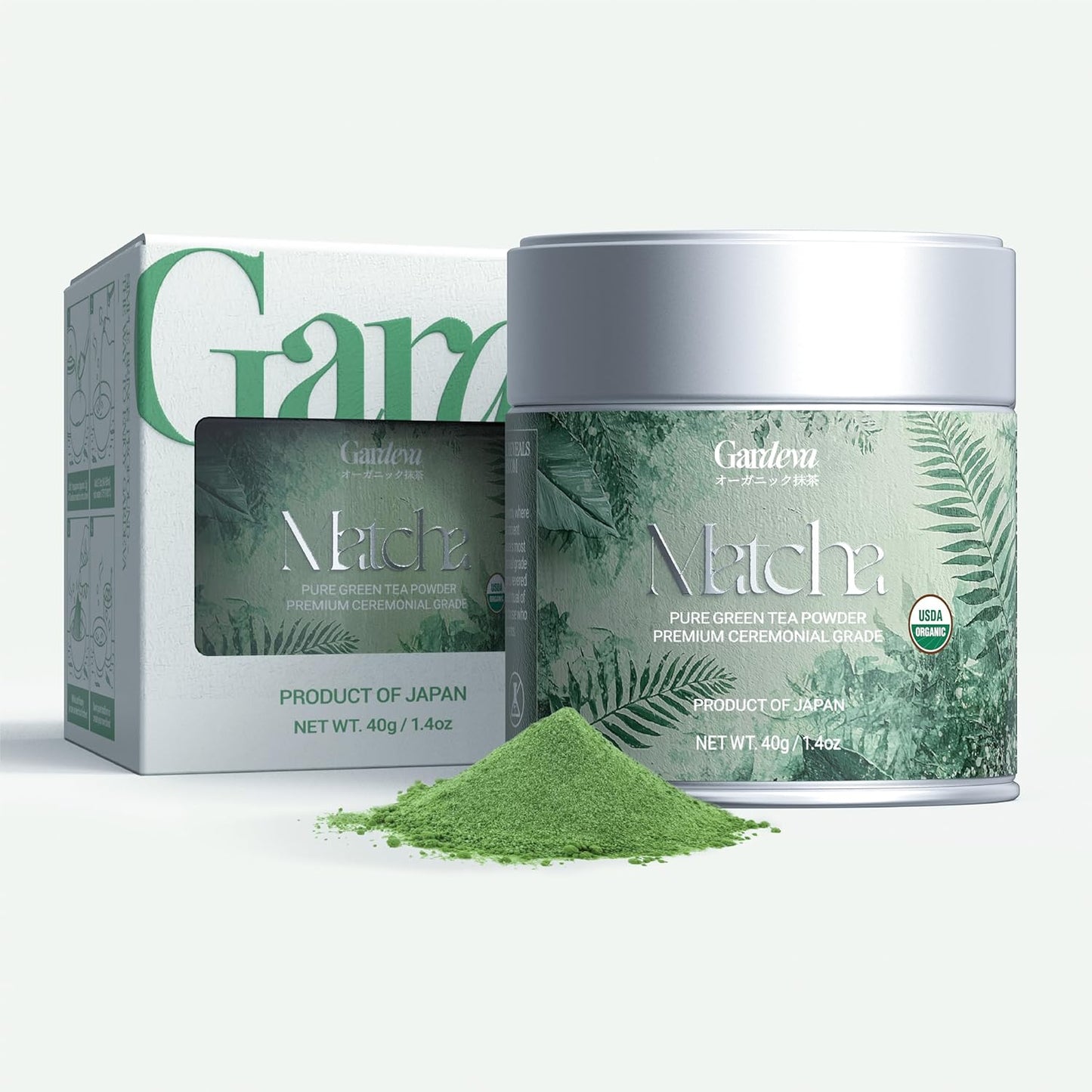 Gardeva Organic Japanese Ceremonial Grade Matcha - 100% Pure Green Tea Powder, USDA Certified, First Harvest, Authentic Origin From Uji, Kyoto (40g / 1.4oz Tin)