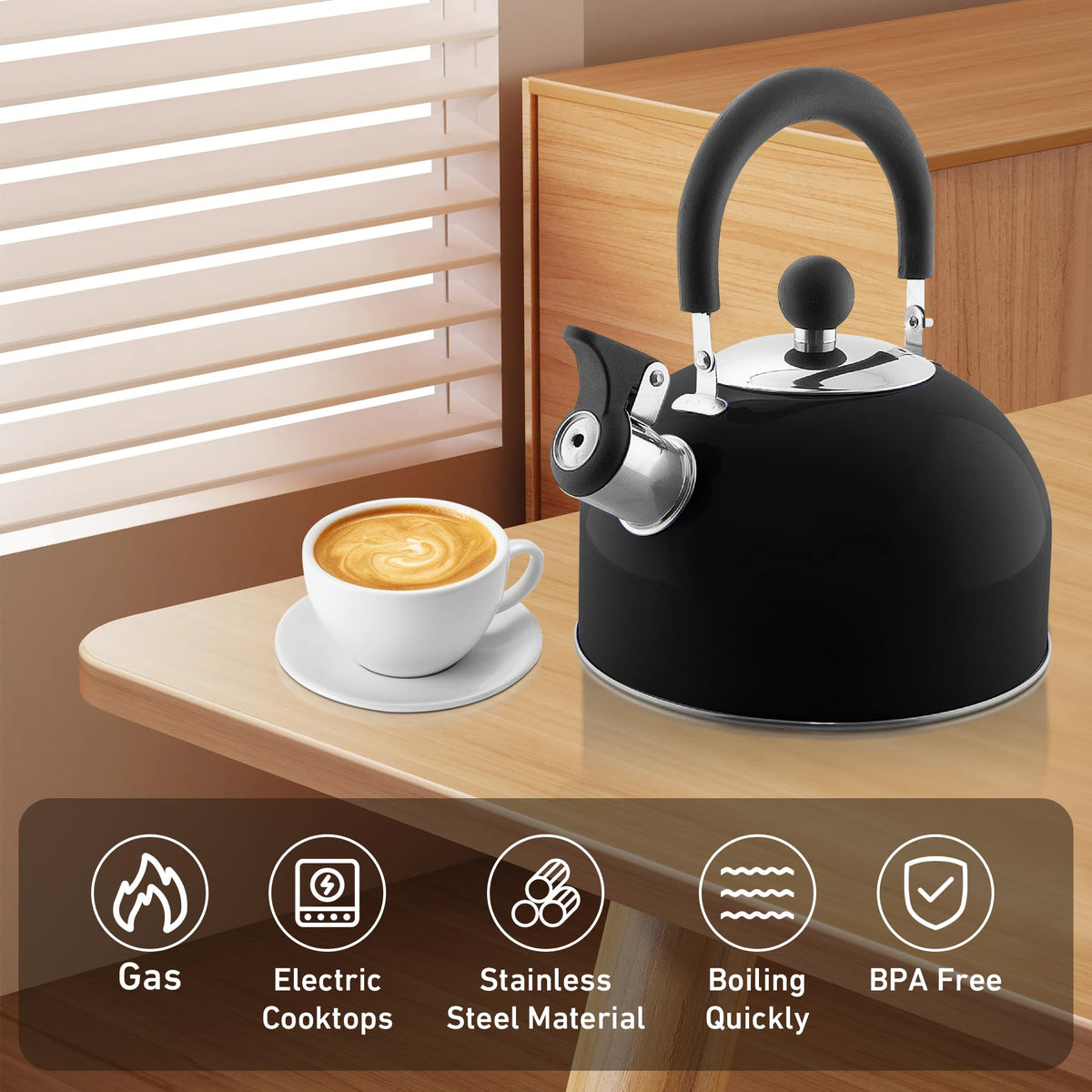Lily's Home 2 Quart Stainless Steel Whistling Tea Kettle, the Perfect Stovetop Tea and Water Boilers for Your Home, Dorm