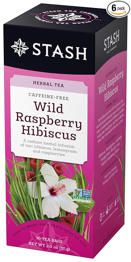 Stash Tea Wild Raspberry Hibiscus Herbal Tea, 6 Boxes of 30 Tea Bags Each (180 Tea Bags Total)