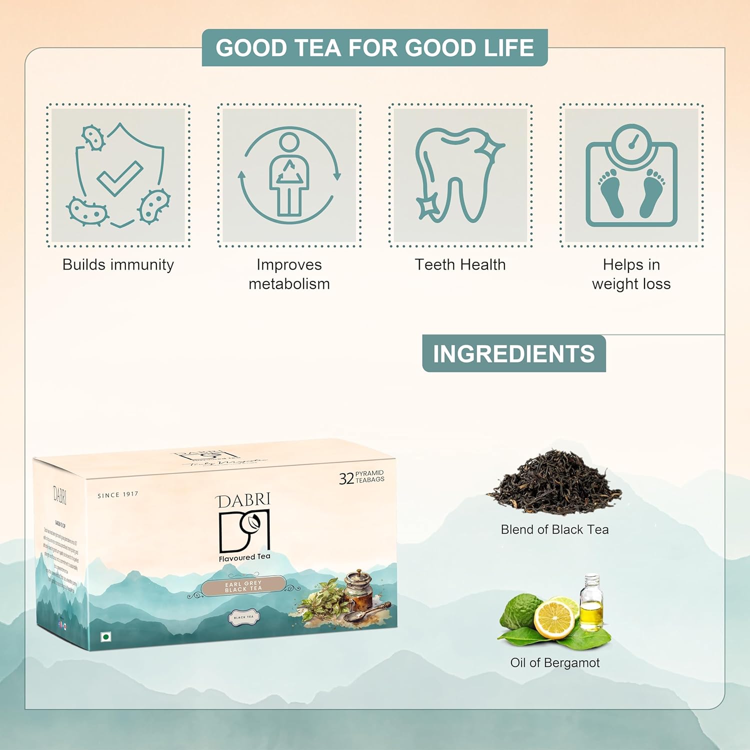 Dabri Earl Grey Black Tea Bags (32 Pyramid Bags)