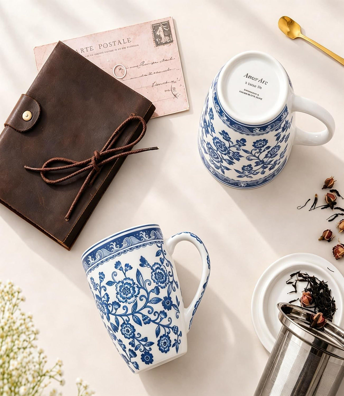 AmorArc Tea Cup With Infuser and Lid, 18oz Loose Leaf Tea Mug With Steeper