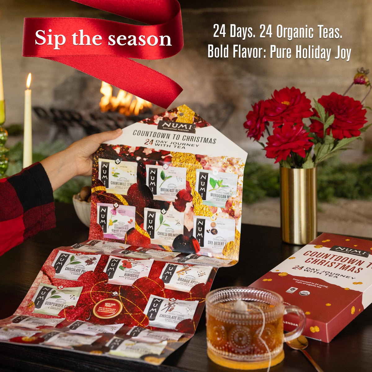 Numi Organic Tea Advent Calendar 2024, Countdown to Christmas, 24 Tea Bags, Gift Set
