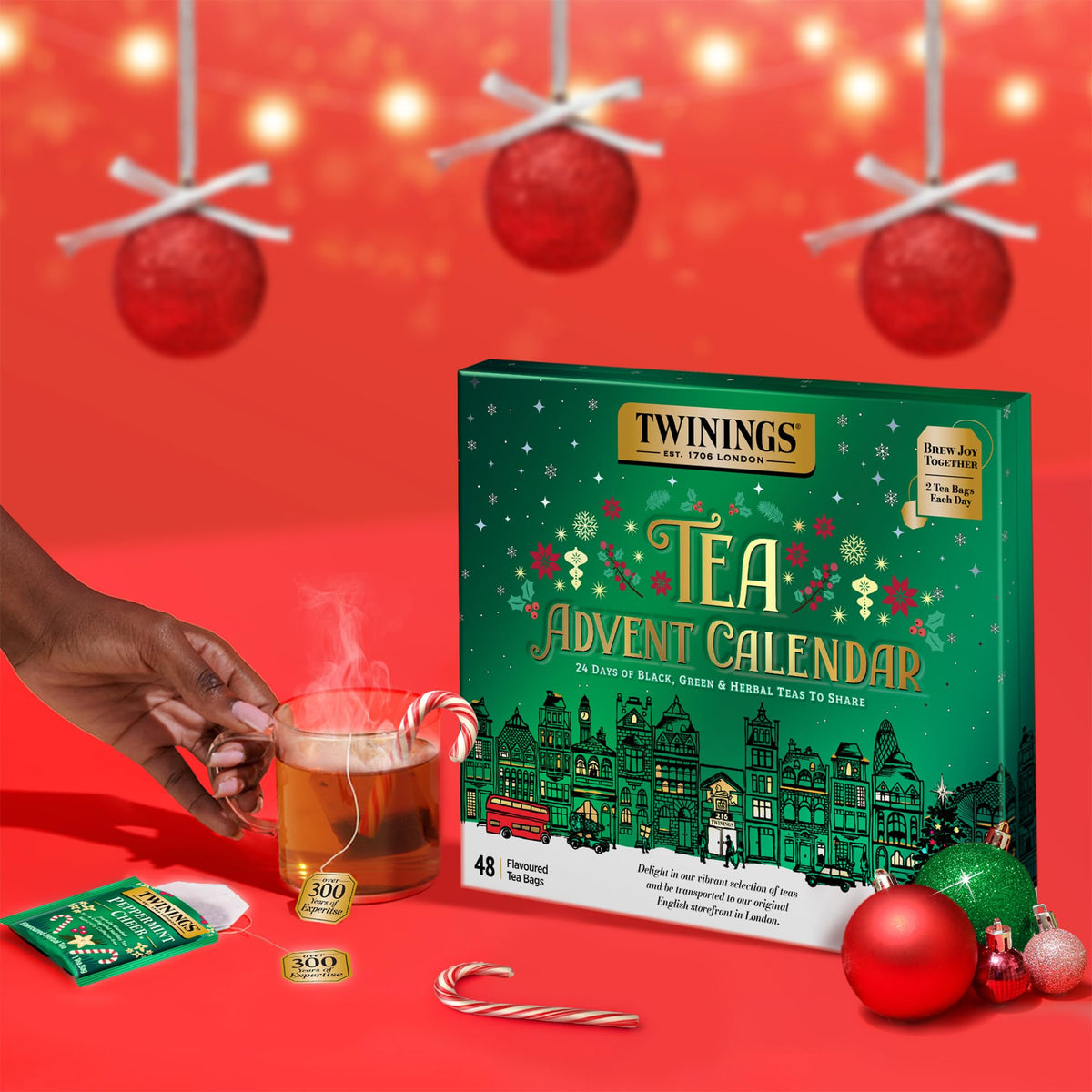 Twinings Tea Advent Calendar Gift Set, 24-Day Holiday Sampler with Black, Green & Herbal Teas, Christmas Countdown Box for