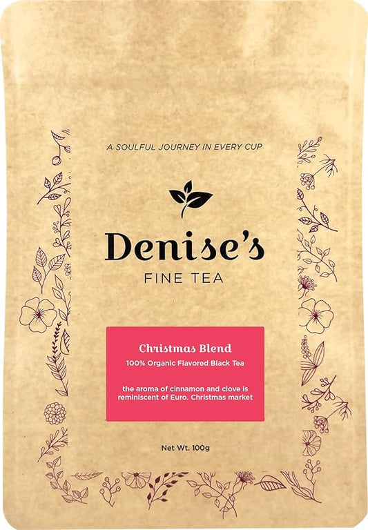 Denise's Fine Tea, USDA Organic, Christmas Blend, Flavored Black Tea, Loose Leaf (100g)