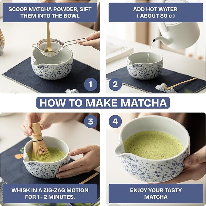 Matcha Whisk Set Black, 8 Pcs Matcha Set with Bowl (Chawan)/Whisk/Holder & Accessories, Matcha Kit for Ceremony, Traditional Tea Set for Making Latte, Gift for Family/Friends
