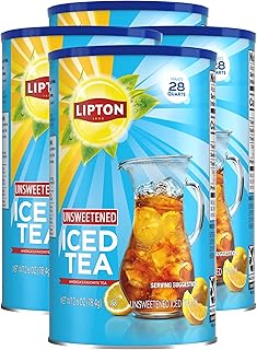 Lipton Unsweetened Iced Tea Mix, Sugar-Free Black Tea, 28 Quarts Each (Pack of 4), Made from Real Tea Leaves, Instant Cold Brew, Zero Calories, 112 Quarts Total