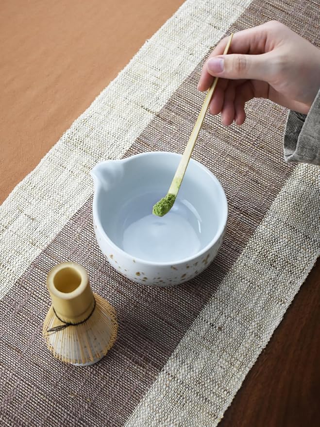 Artcome Matcha Tea Set - Ceramic Matcha Bowl with Pouring Spout, Bamboo Whisk, Whisk Holder, Tea Scoop & Matcha Manual