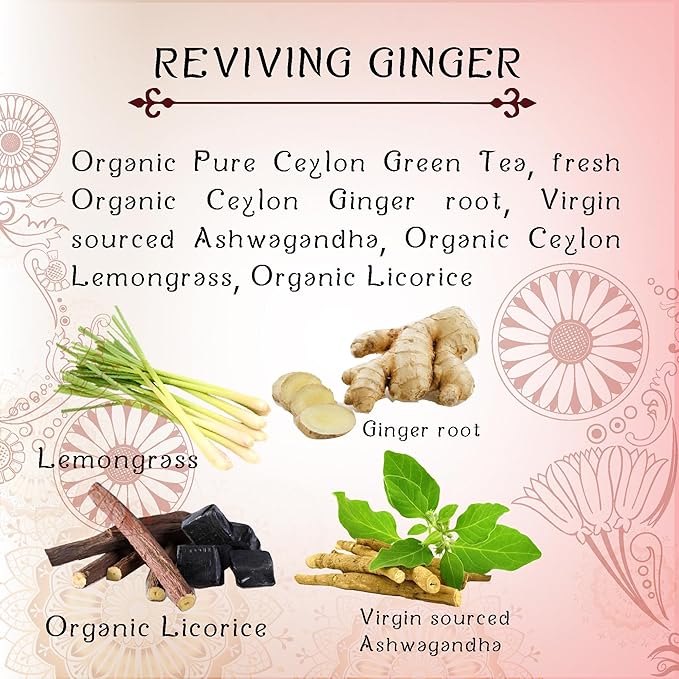 Térapy Ceylon GINGER & HONEY Tea | Organic Herbal Tea Bags | 100% Natural Ayurvedic Ingredients Including Organic Ginger, Wild Bee’s Honey, Ashwagandha & Lemongrass | 20 Individually Wrapped Tea Bags