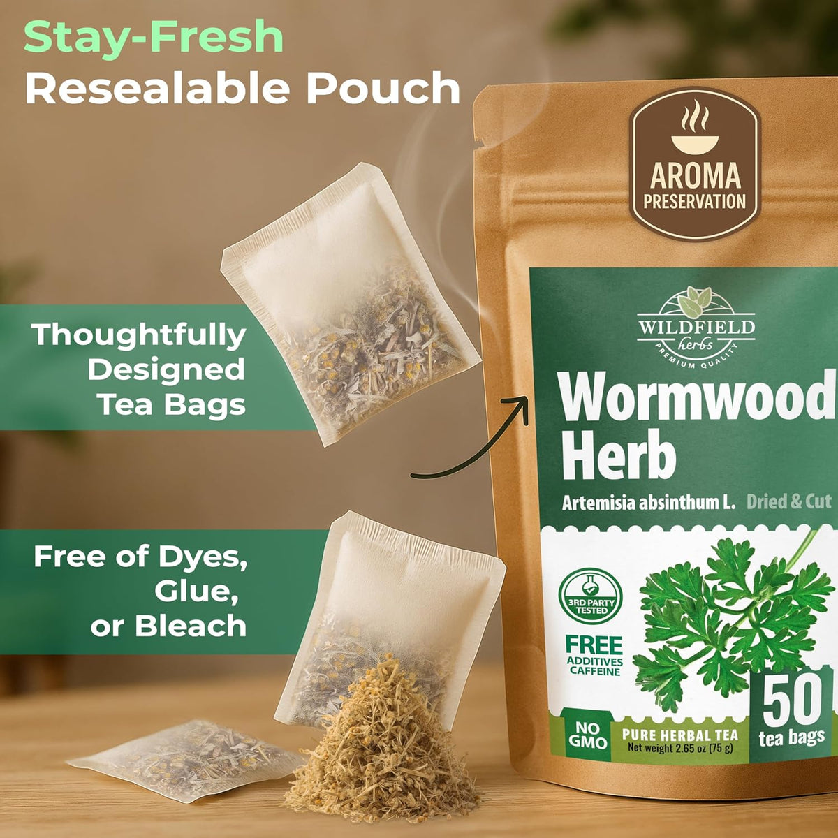 50 Bags Wormwood Herbal Tea (Artemisia Absinthum L.)