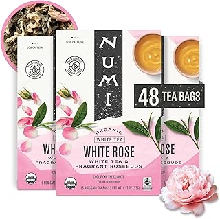 Numi Organic Tea White Rose, 16 Count Box of Tea Bags (Pack of 3) White Tea
