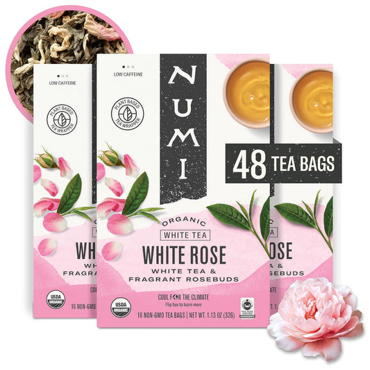 Numi Organic Tea White Rose, 16 Count Box of Tea Bags (Pack of 3) White Tea