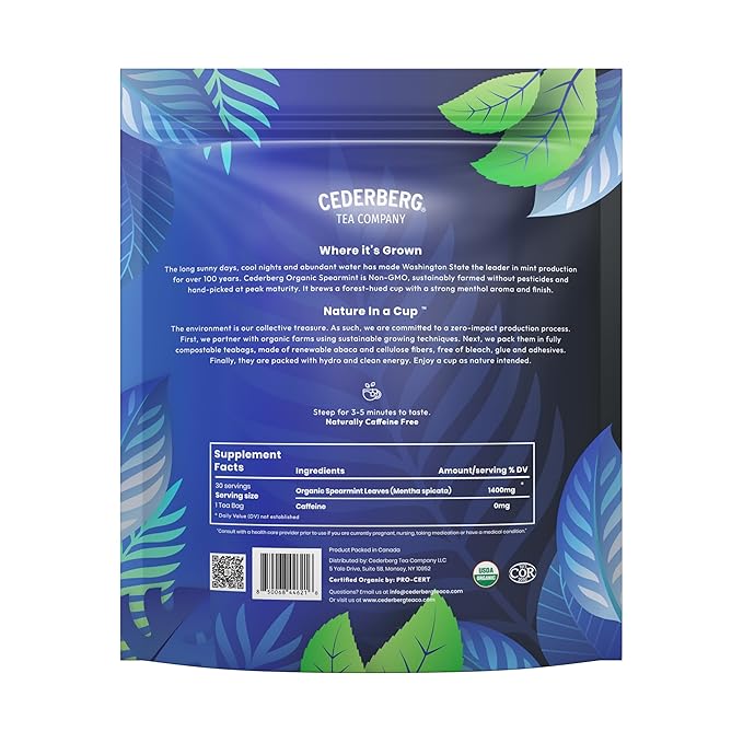 Cederberg Tea Company Organic Spearmint Tea — 30 Tea Bags, Organic Herbal Tea From Single Origin, Eco-Friendly Tea Bags