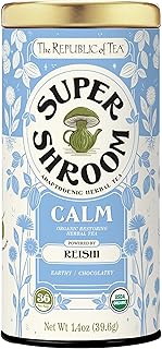 The Republic of Tea SuperShroom Calm Reishi Herbal Tea, Organic Rooibos, Cocoa and Dandelion Root Blend, Low Caffeine, Unbleached Tea Bags in Reusable Tin, 36 Count