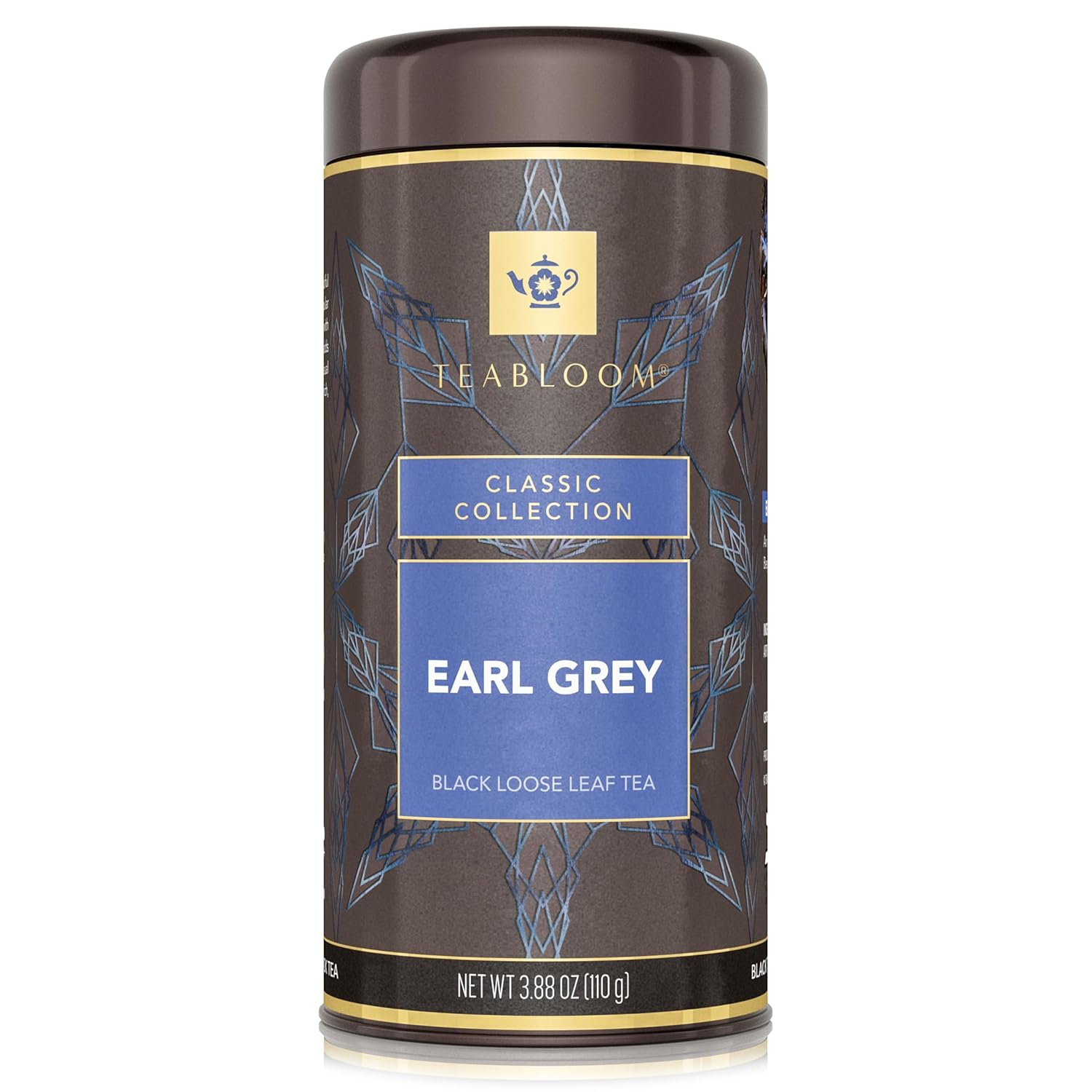 Teabloom Kosher Certified Earl Grey Loose Leaf Tea, Classic Assam Tea With Blue Cornflower Petals, 3.88 Ounce Canister Makes 35-50 Cups