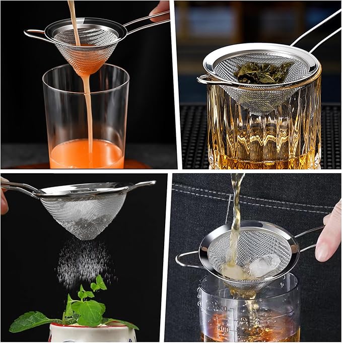 2 Pack Fine Mesh Strainer, Small Stainless Steel Sieves with Handles, for Steeping Loose Leaf Tea, Straining Cocktail, Juice and Sifting Flour