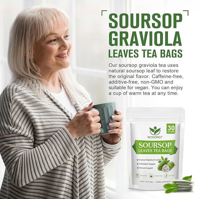 Organic Soursop Leaves Tea Bags - Soursop Graviola Leaves Herbal Tea bags for Immune Support, Antioxidant - Guanabana Leaves - Caffeine Free