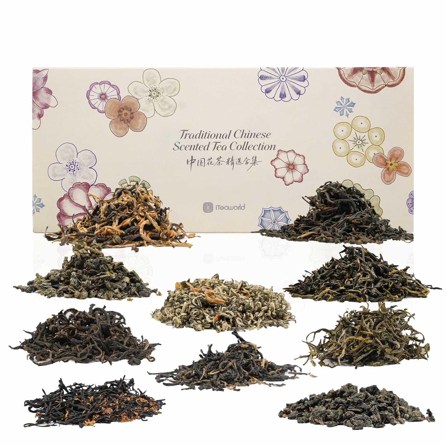 iTeaworld China Flower Tea Series, 10 Different Tea Variety Pack(Jasmine Green Tea, Rose Black Tea, Pomelo Blossom Oolong ect.), Each Flavor Comes With 2 Packs Of Loose Leaf Tea Sampler, A Great Tea Bags Variety Pack Gift Set, 3.5oz