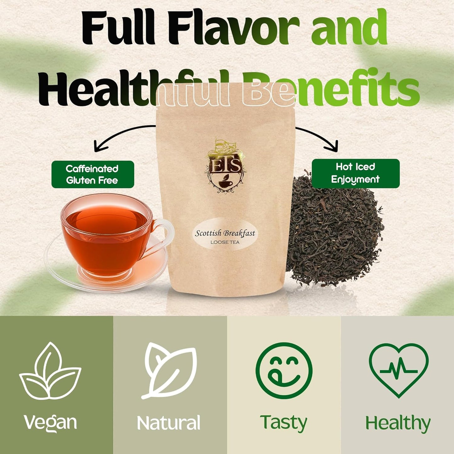 Scottish Breakfast Tea - 16oz | Loose Leaf Black Tea Blend | Bold Full-Bodied Morning Tea with Assam Keemun and South Indian Leaves | Robust Malty Flavor | Hot or Iced Enjoyment