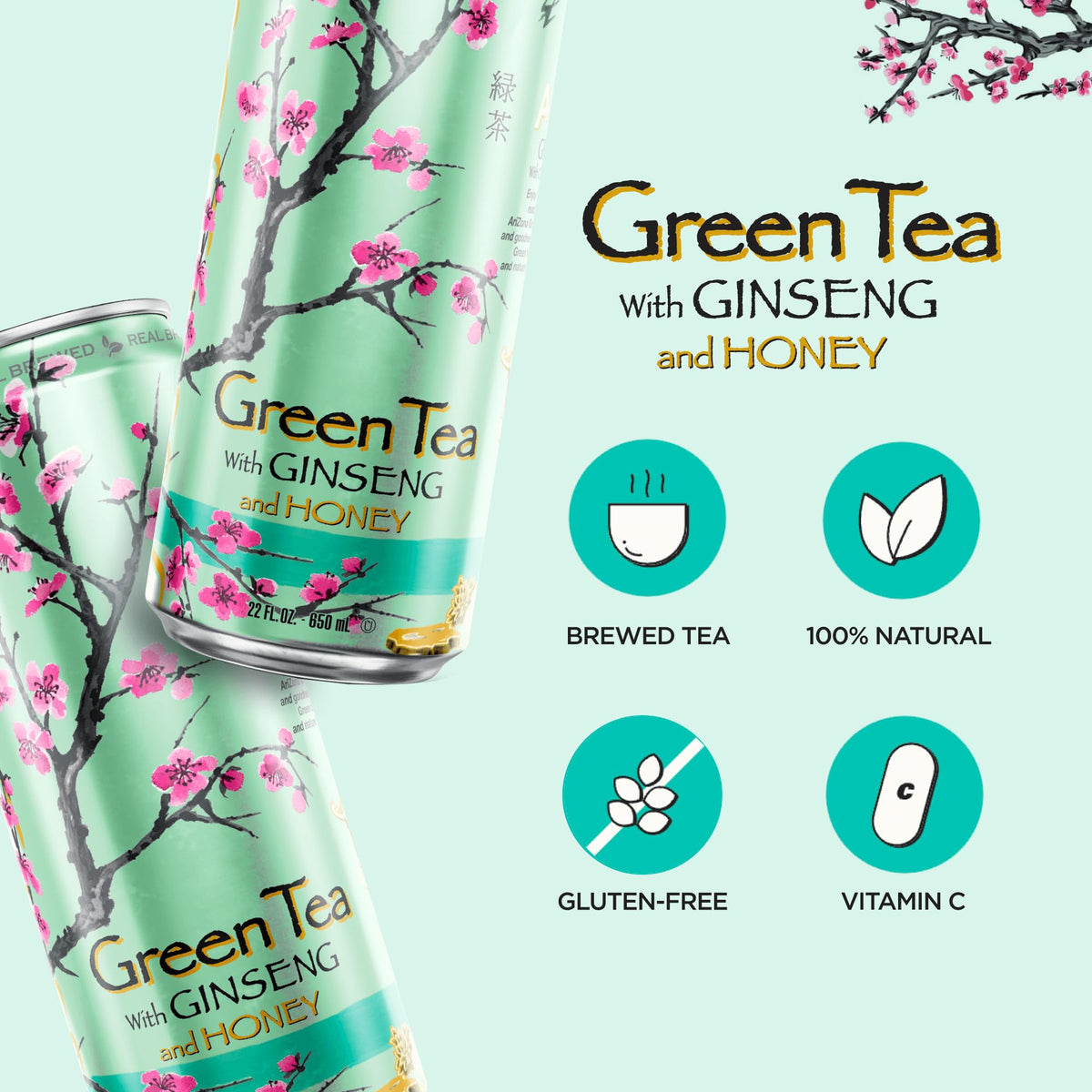 AriZona Green Tea with Ginseng and Honey - Big Can, 22 Fl Oz (Pack of 12)