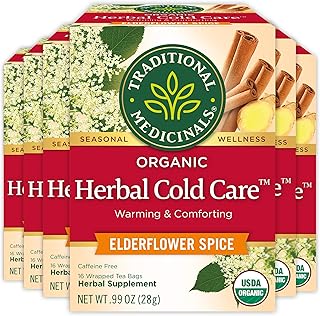 Traditional Medicinals Tea, Herbal Cold Care Seasonal Tea with Elderflower Spice, Kosher, Non-GMO, Caffeine-Free, Compostable - 96 Tea Bags (6 Pack)