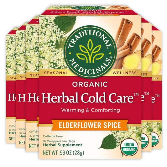 Traditional Medicinals Tea, Herbal Cold Care Seasonal Tea with Elderflower Spice, Kosher, Non-GMO, Caffeine-Free, Compostable - 96 Tea Bags (6 Pack)