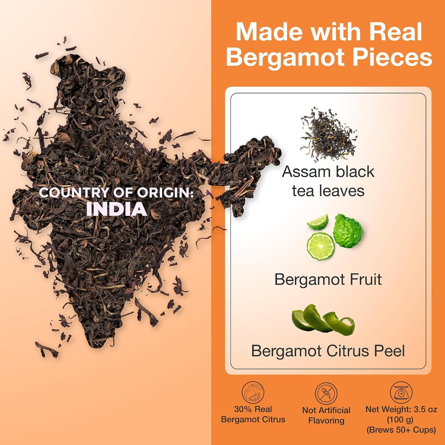 Zi Chun Tea | Bergamot Earl Grey Tea Loose Leaf | Made with Extra Whole Bergamot Pieces (Not Oil), Premium Assam Black Tea, Bold Citrus Flavor, Non-GMO, No Artificial Ingredients | 8.8 oz