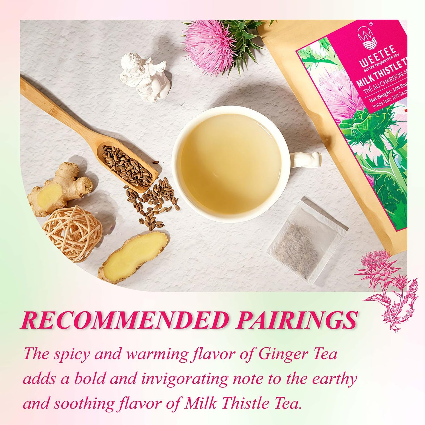 WT WEETEE Milk Thistle Tea Bags 100 Count, Made with 100% Pure Milk Thistle Seeds, Natural Caffeine-free Herbal Tea Detox Tea, Roasted Grain Flavor with Mild Sweetness