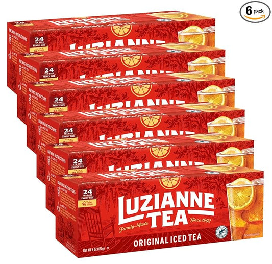 Luzianne Unsweetened Iced Tea Bags, Family Size, 24ct Box (Pack of 6)