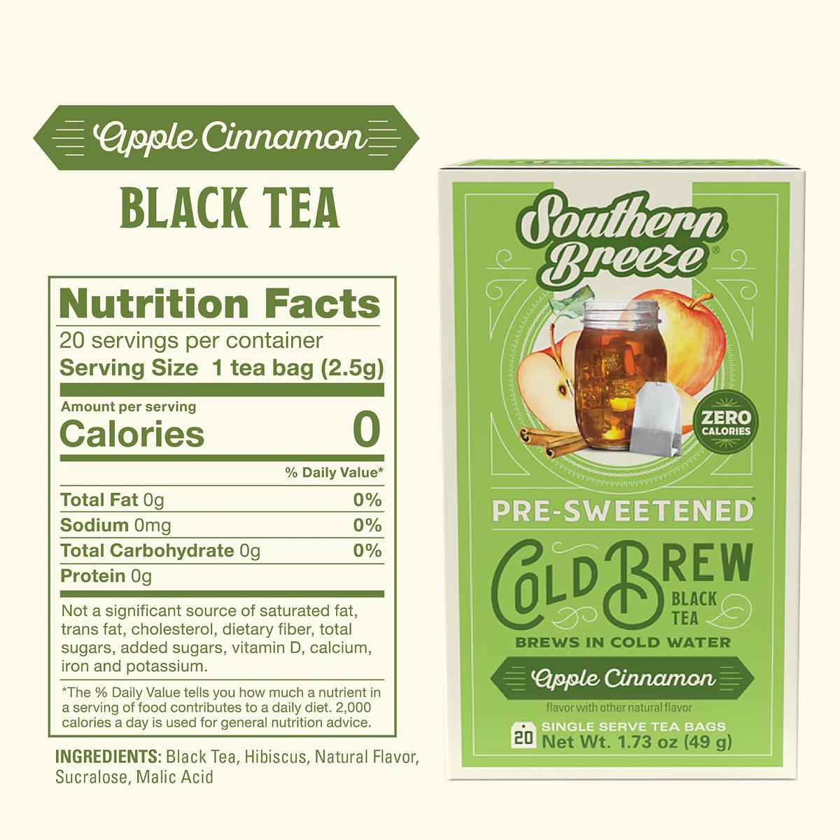 Southern Breeze Cold Brew Sweet Tea Apple Cinnamon Iced Tea, 20 Ct, 4 Pack