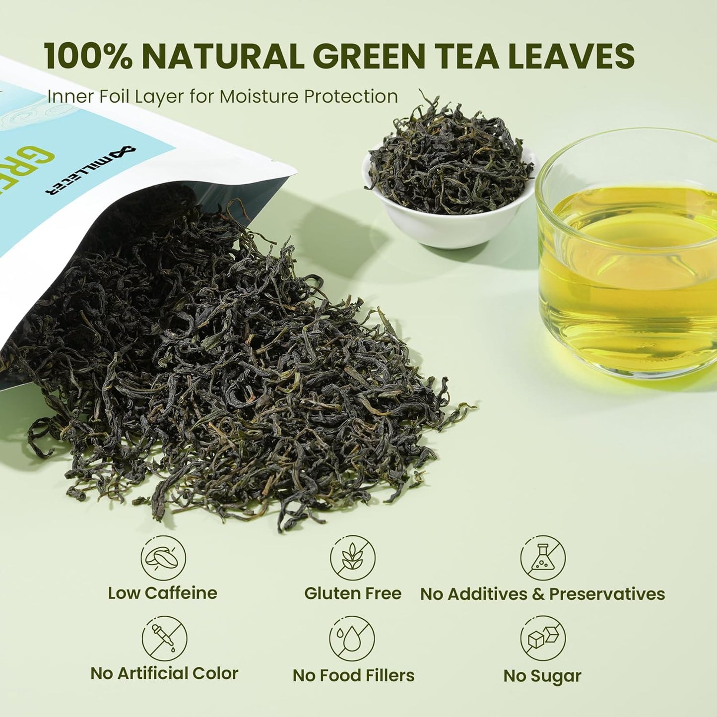 Maofeng Green Tea Loose Leaf (200g/7oz), Pure Natural, Low Caffeine & Gluten Free from Huangshan Anhui with Resealable Ziplock Pouch