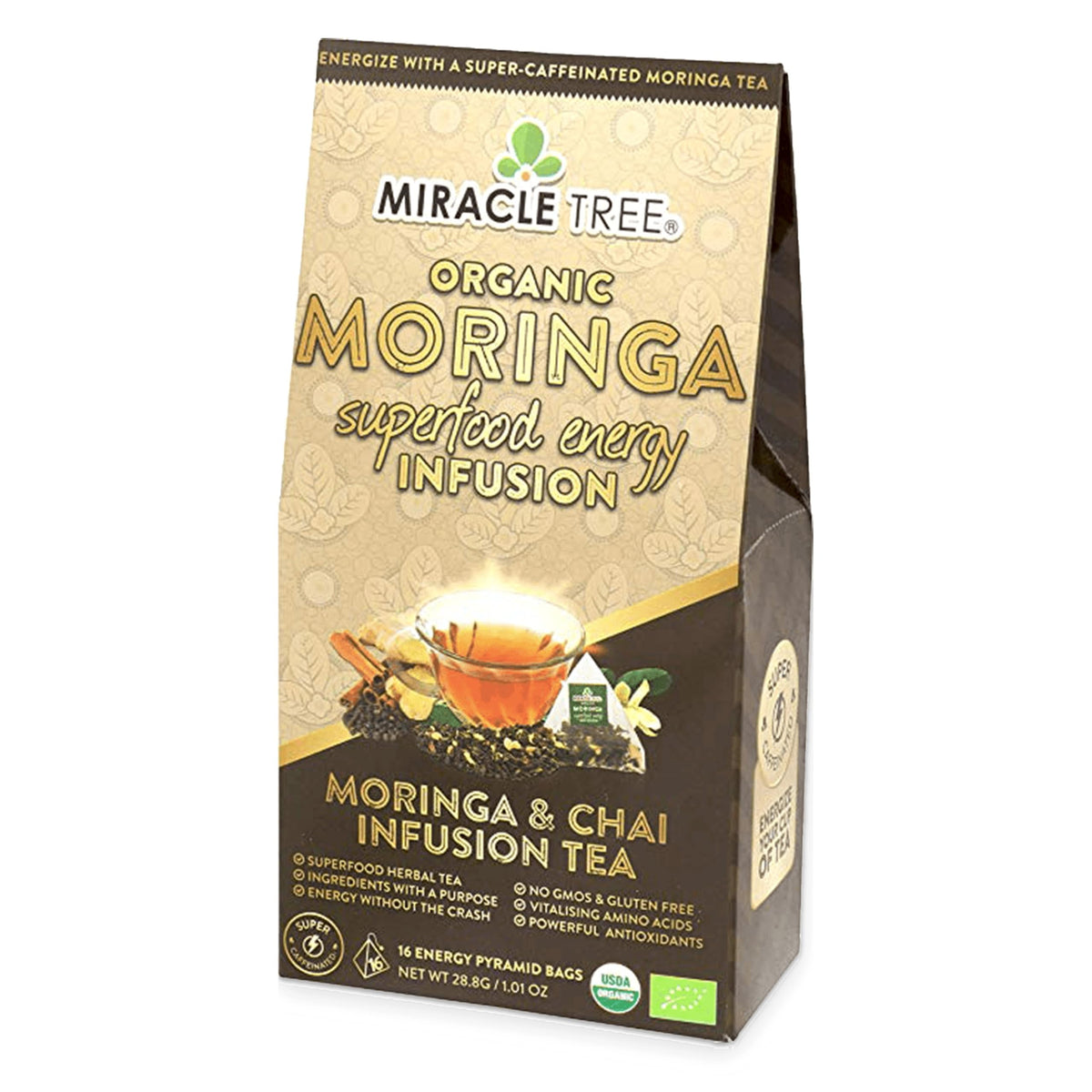 Miracle Tree Organic Moringa Energy Tea, Chai, 16 Bags