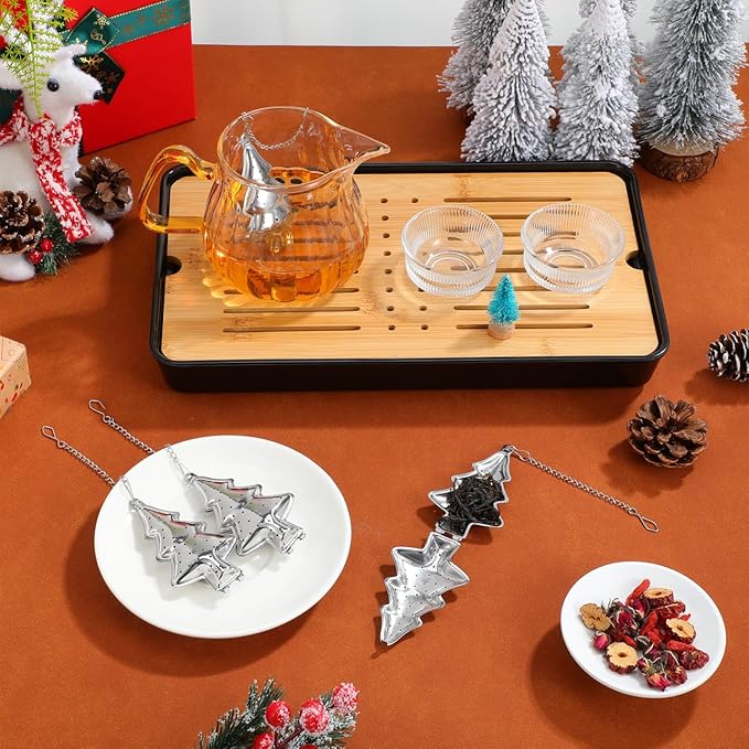 6pcs Christmas Tree Tea Infuser Strainer Filters Tea Interval Diffuser with Chain Hook Loose Leaf Tea Steeper Mesh Strainer Tea Infuser Filter for Loose Leaf Seasoning Spices Tea Lovers