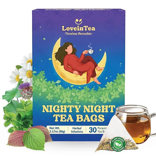LoveinTea Nighty Night Sleep Herbal Tea Bags, Caffeine-Free Bedtime Tea,100% Natural Vietnamese Herb Blend, Plant-Based Pyramid Bags, 30 Count