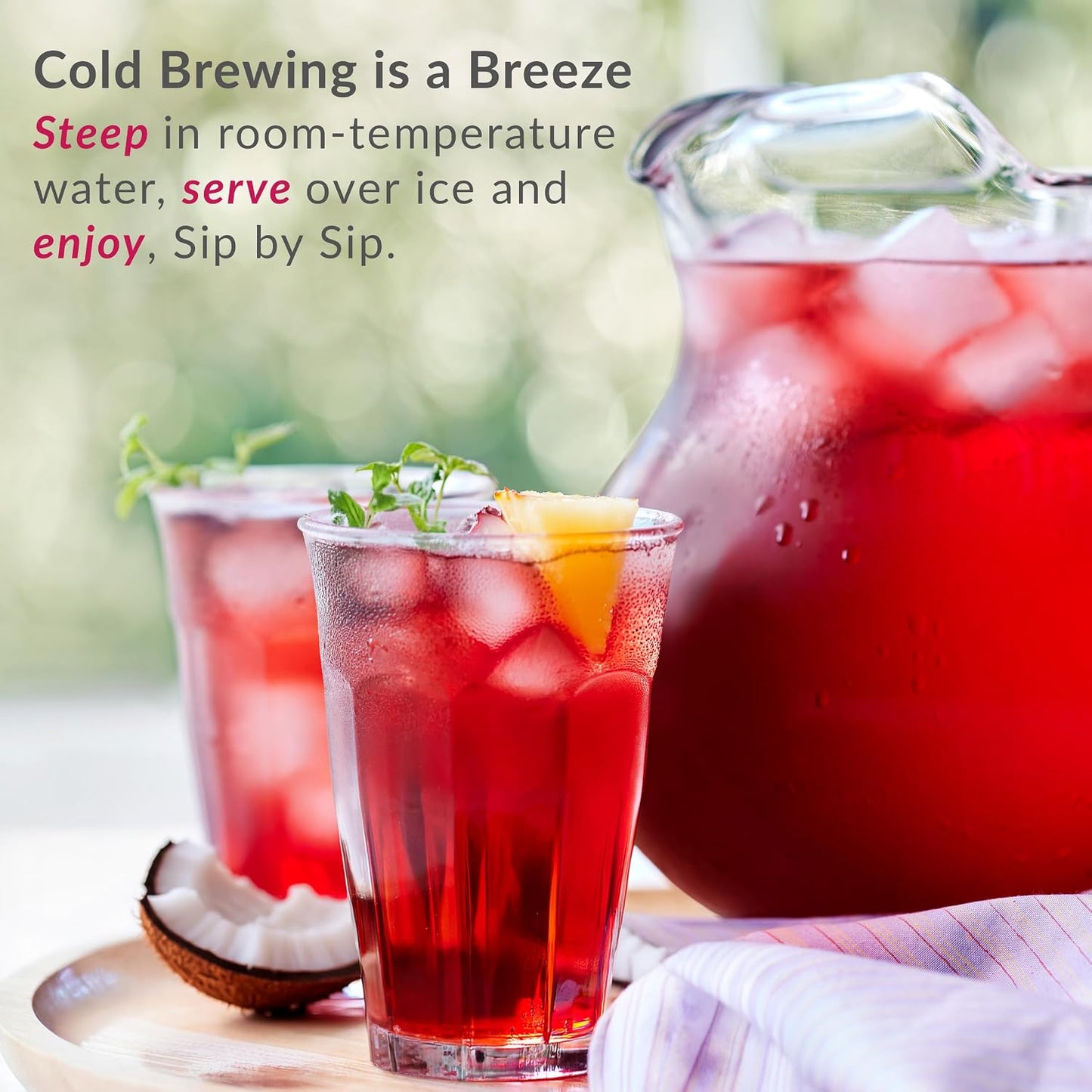 The Republic of Tea Cold Brew Hibiscus Pineapple Coconut Iced Tea, 6 Ct | Herbal Tea, Caffeine Free, Cold Brew Hibiscus with Tropical Pineapple and Coconut Notes